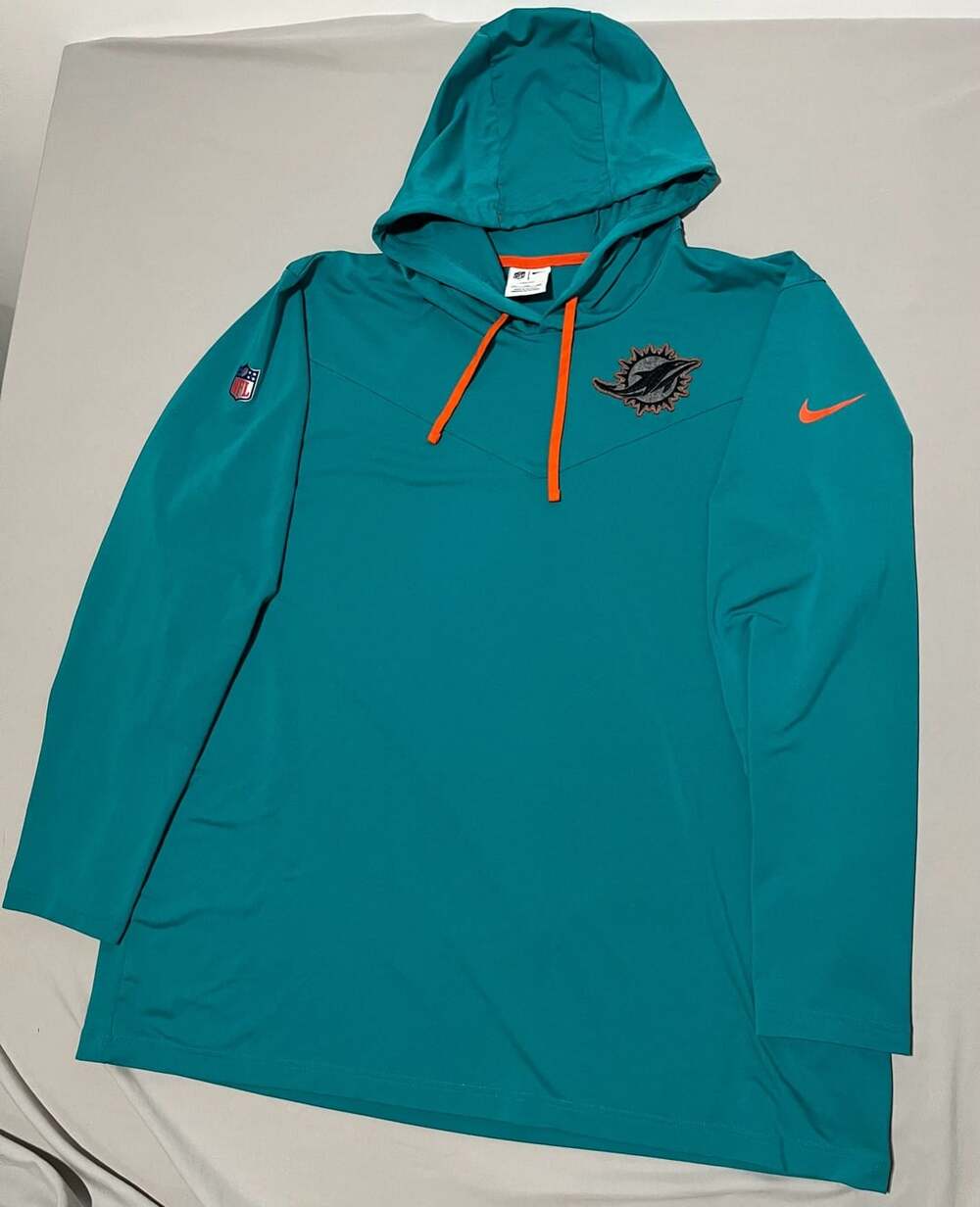 Nike Miami Dolphins Dri-Fit NFL Sideline Performance Hoodie Aqua Blue 3XL